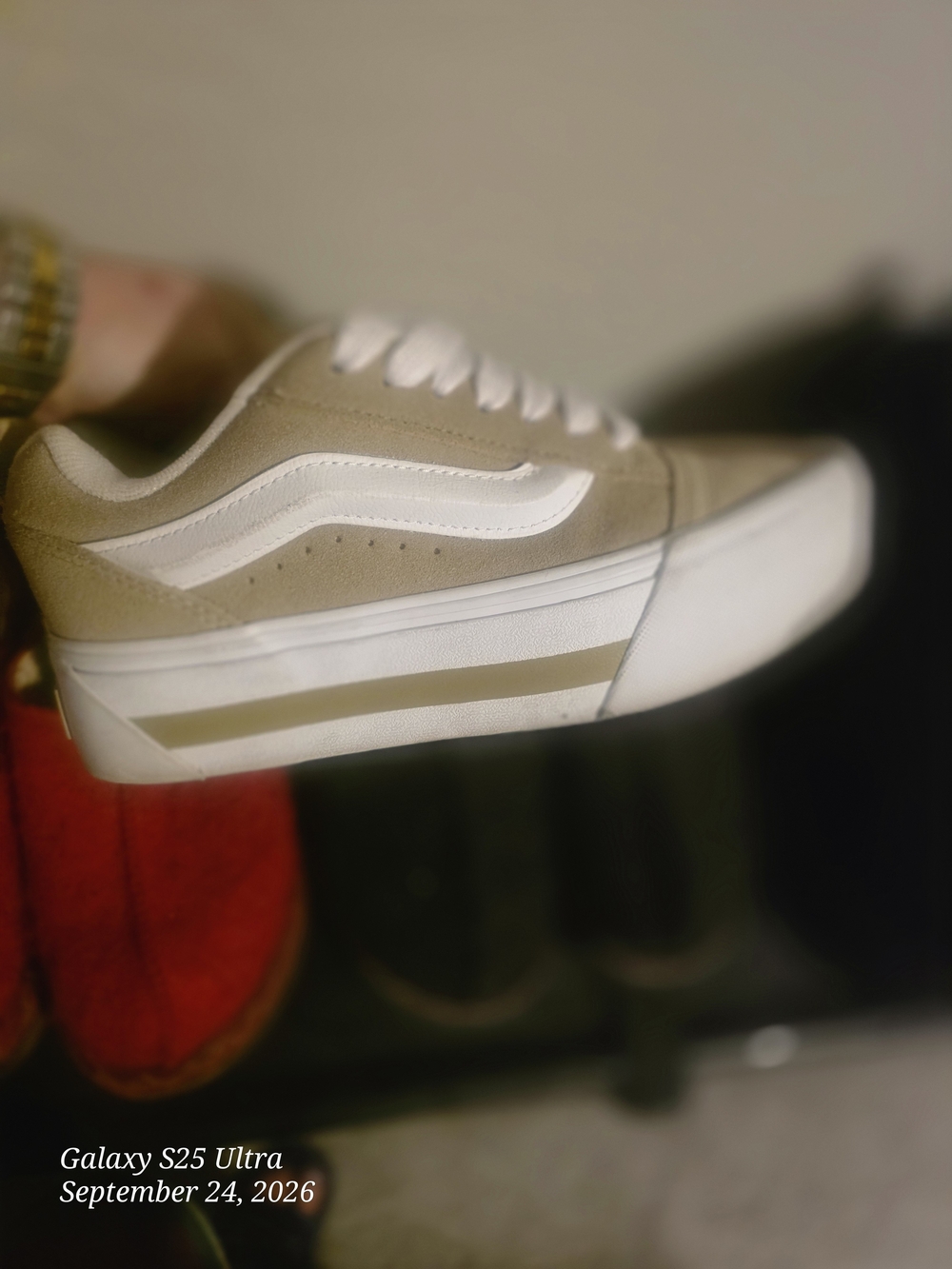 Vans Beige Suede Low-Top Sneakers with White Stripe